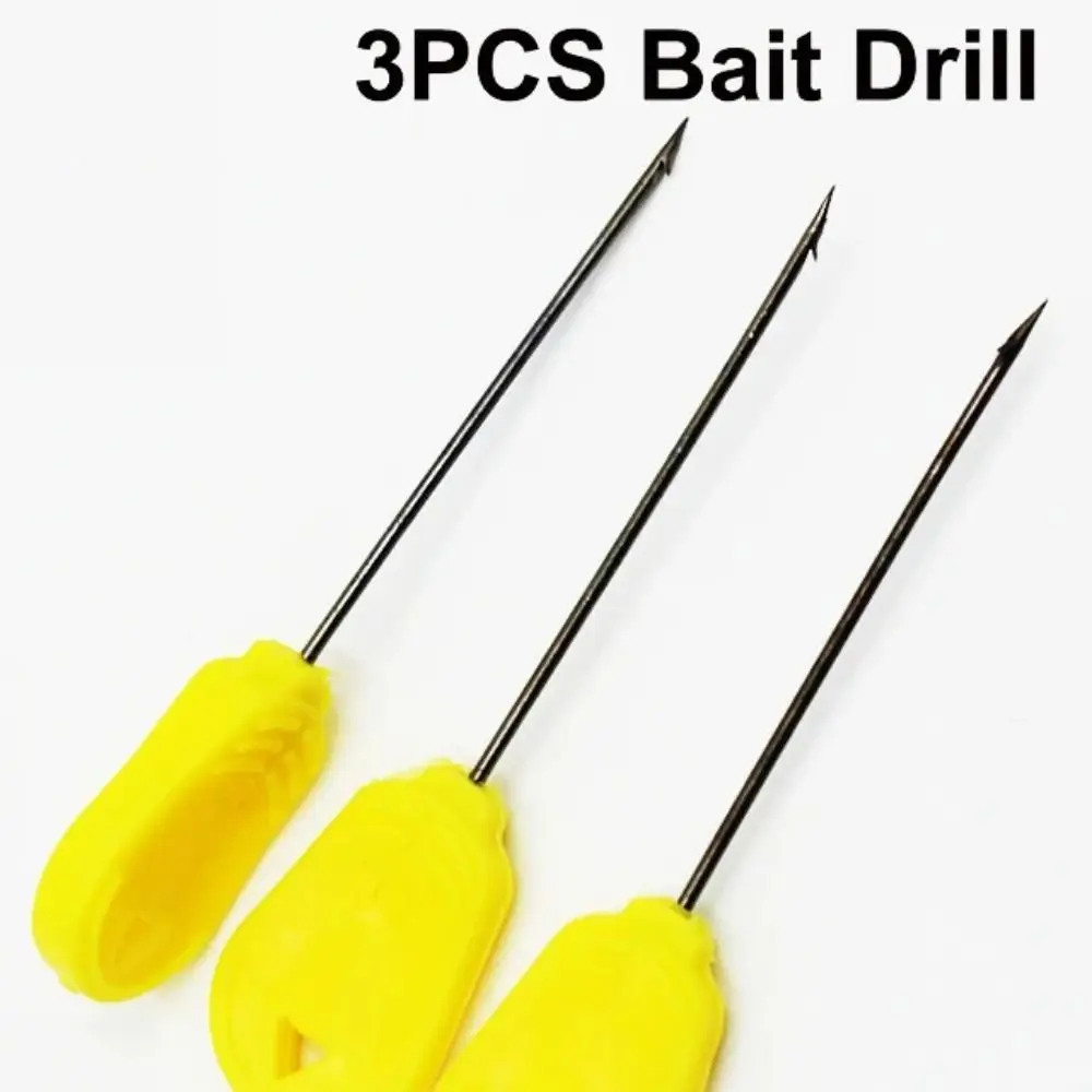 

3pcs Hook Drill Carp Fishing Tools Kit Boilie Bait Pins Threading Bait Rigging Baiting Needles Handle Kit Baiting Rig Tool