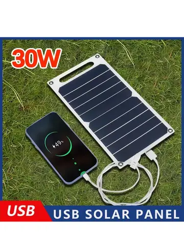 30W Solar Panel With USB Waterproof Outdoor Hiking And Camping Portable Battery Mobile Phone Charging Bank Charging Panel 6.8V