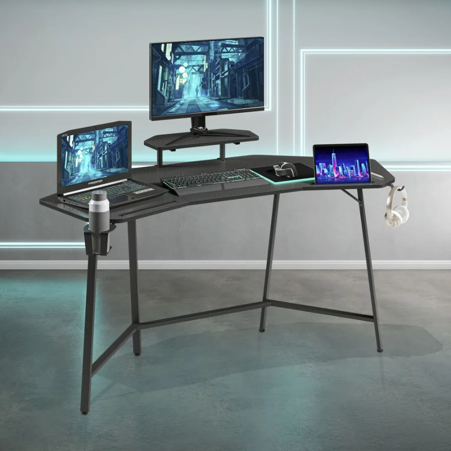 

Techni Sport TS98D Gaming Desk with Shelf Accessory Holders Black