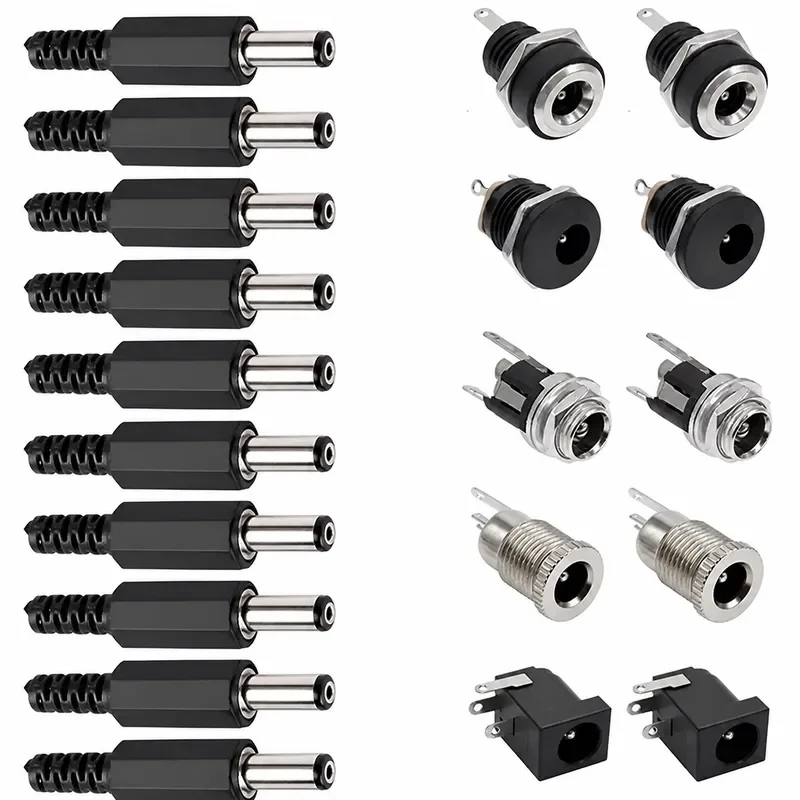 10Pairs DC Power Supply Jack Socket Female Panel Mount Connector 3-Pin 5.5x2.1mm 5.5mm*2.5mm Male DC Power Plug