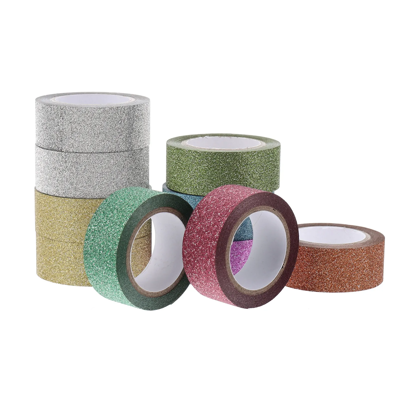 10Pcs Sparkling Glitter Washi Tape Decorative Adhesive Tape for Journaling Scrapbooking Planning Card Making Phone