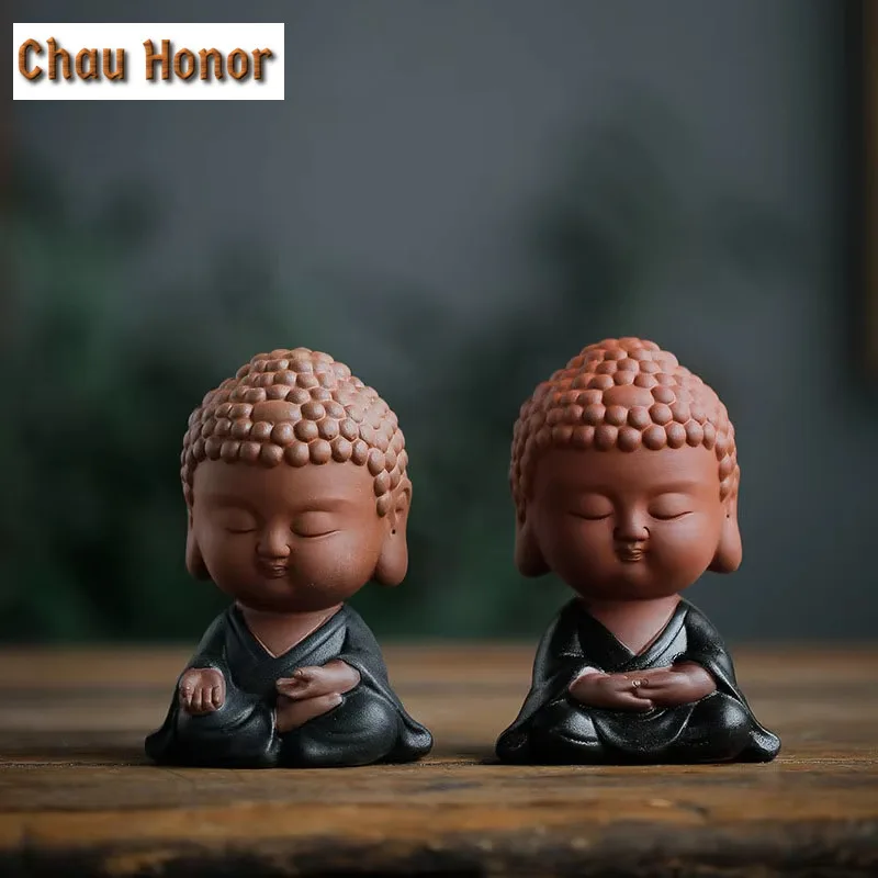 Purple Sand Small Buddha Tea Ornaments Decoration Color Sand Cute Samanera Tea-Soaked Tea Pet Tea Ceremony Tea Art Decorations