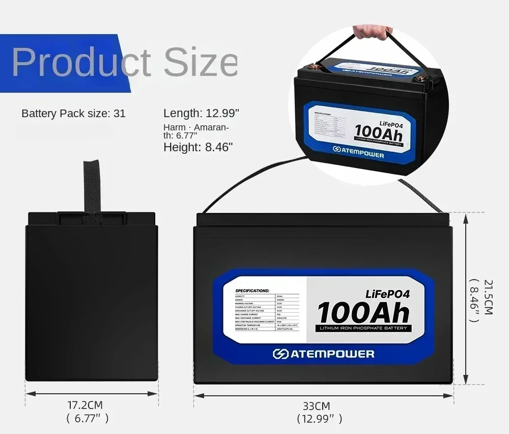 12V 100Ah แบตเตอรี่ลิเธียมเหล็กฟอสเฟต LiFePO4 ในตัว BMS LiFePO4 แบตเตอรี่สําหรับระบบพลังงานแสงอาทิตย์ RV House Trolling มอเตอร์