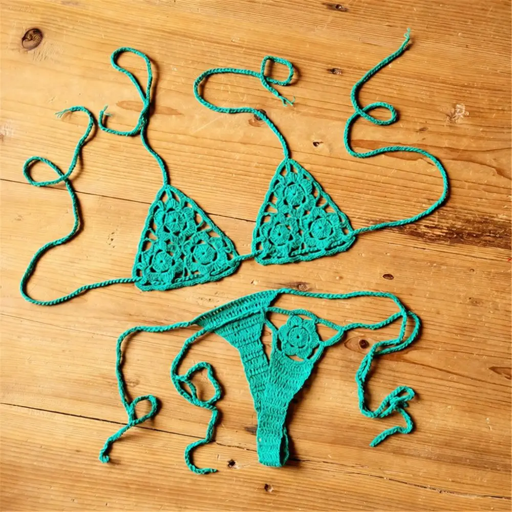 Handmade Crochet Bikini Set Sexy Womens Split Swimsuit Beachwear Bathing Suit Summer Vacation Knitted Holiday Micro Wear