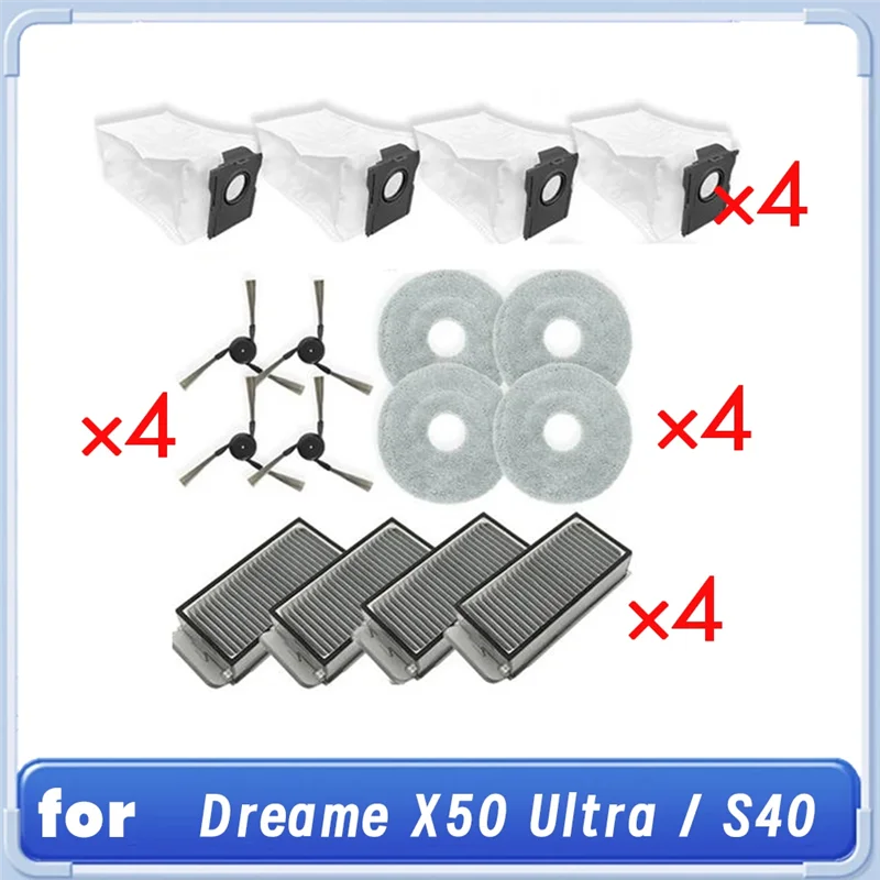 

16 Pcs For Dreame X50 Ultra/S40 Enhanced Edition Sweeping Robot Cleaner Parts Replacement Main Side Brush Mop Filter