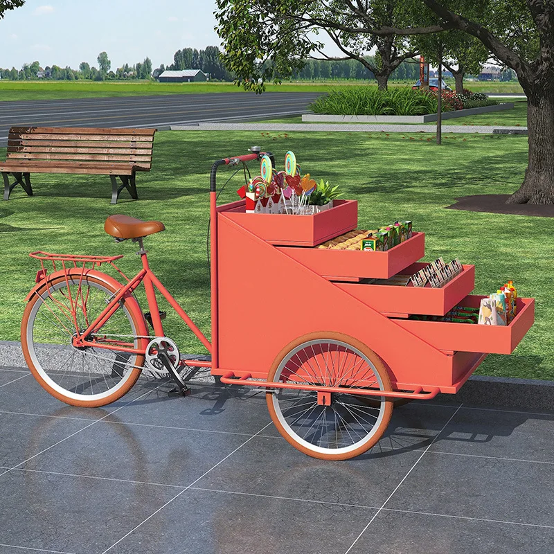 Reverse Riding Donkey-Mobile Snack Cart, 3 Wheel Stall, Promoção Rack, Float Cart, carrinho de carrinho, Frutas e Bevera