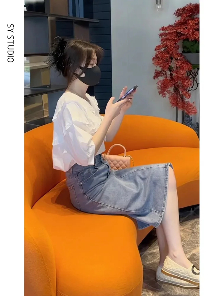 

High Waist A-Line Skirt Women's Denim Thin Spring Summer New Style Hip Covering Skirt Fashionable Casual Wear