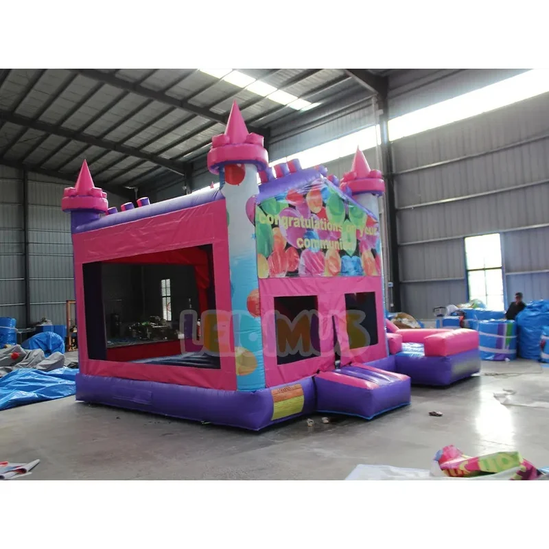 Princess Theme Inflatable Bouncy Castle Combo Kids Pink Inflatable Jumper Bounce House With Slide for Girls Party