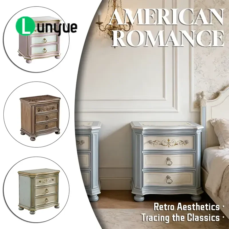 French Blue Ivory Luxury Antique Style Bedside Table Vintage French Villa Bedroom Furniture Elegant Storage Nightstand