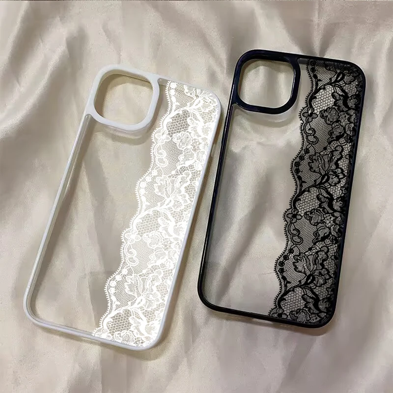 Vintage Scalloped Lace Clear Phone Case for Samsung Galaxy S26 S25 Ultra S24 Plus A56 A55 A54 A35 A34 A16 A15 S23 S21 FE Cover