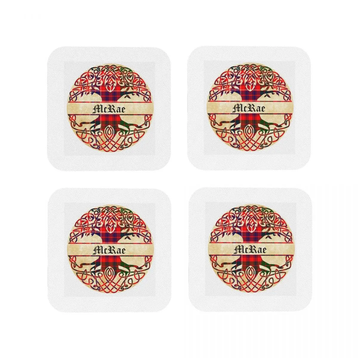 

McRae Tree Of Life Clan Scottish Surname Tartan Coasters Kitchen Placemats Insulation Cup Coffee Mats Tableware Pads Set of 4