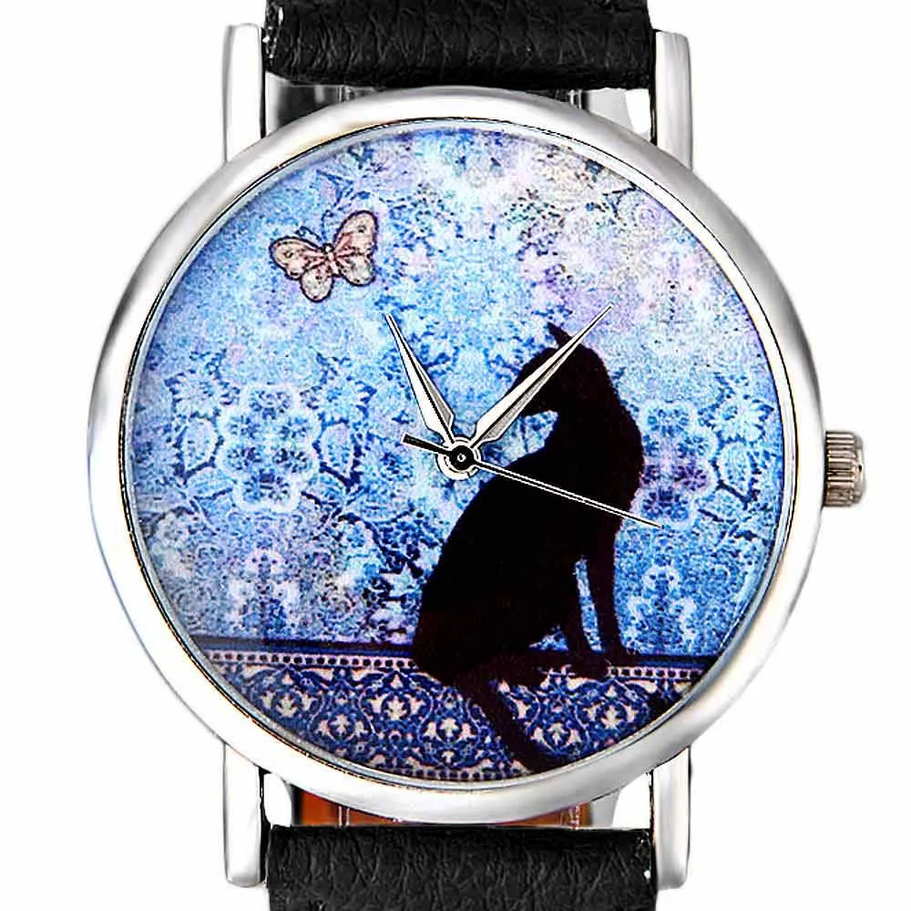 Women Watches Luxury Wristwatch Flowers Butterfly Teenage Girl Watch Cute Kitten Design Lover\'s Watches Relogio Masculino Clock