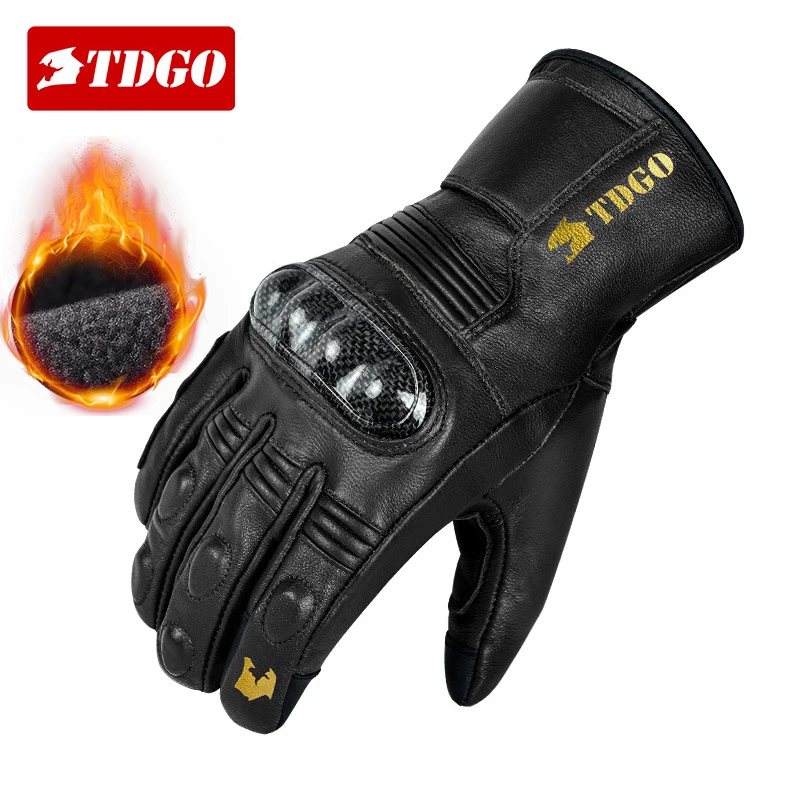 Winter Motorcycle Gloves Genuine Leather Warm Inner Waterproof Gloves Touch Screen Carbon Fiber Protection Riding Equipment