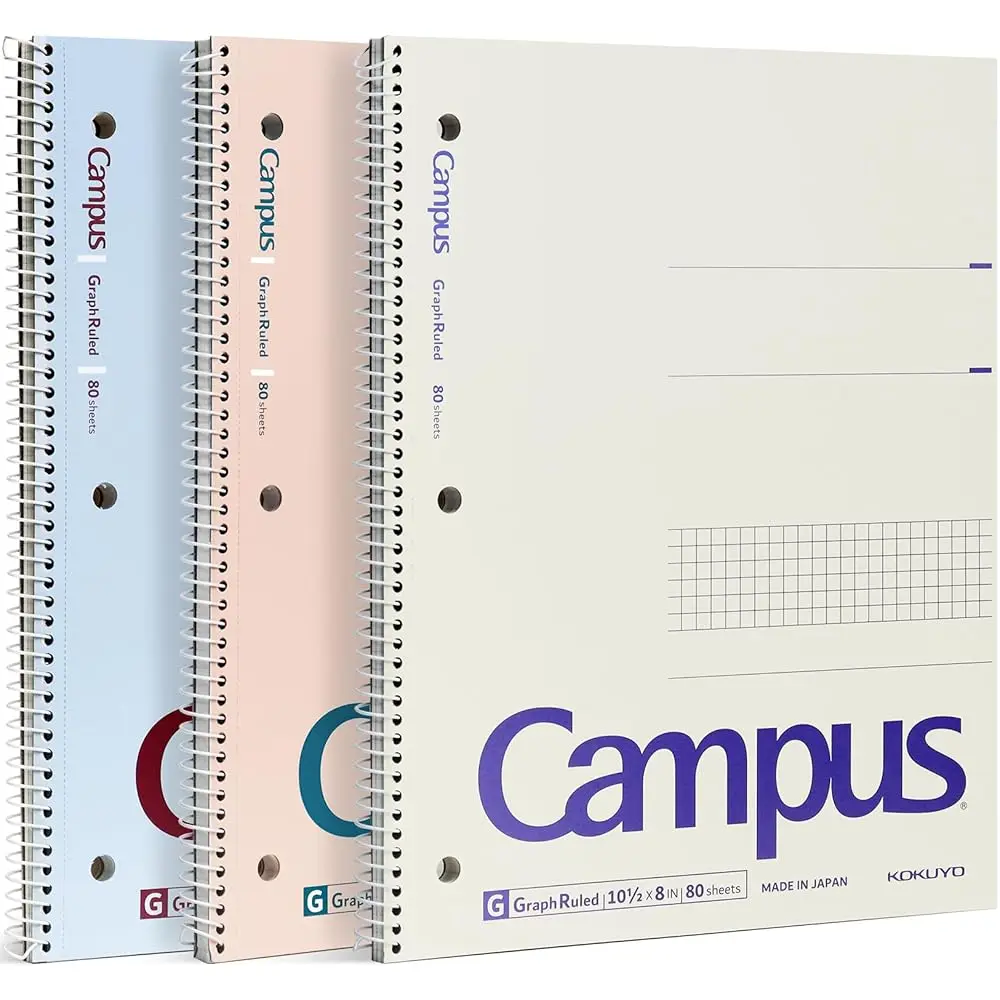 

Блокноты на спирали с сеткой 5x5, 3 штуки, формат Campus 10-1/2 x 8 дюймов, 80 листов, светло-розовый, голубой, молочно-белый, 3 H