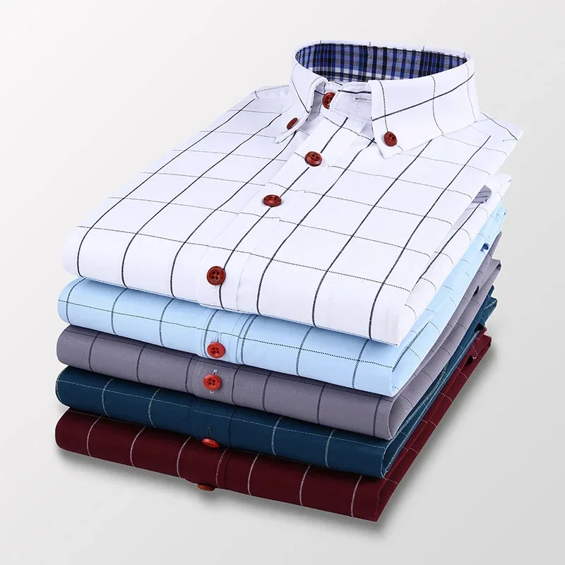 BROWON Letnie koszule męskie Koszula z krótkim rękawem w kratę Slim Casual Button Up Shirt Dress Shirts Men Cotton Big Size Men Clothing