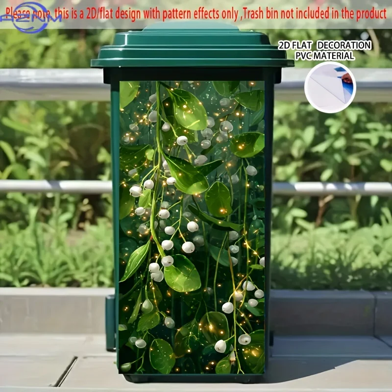 of 2D Flat Self-Adhesive Stickers for Dustbins Featuring a Glowing Lily-Of-The-Valley Vine Design, Measuring 14.57 by 32.28 In