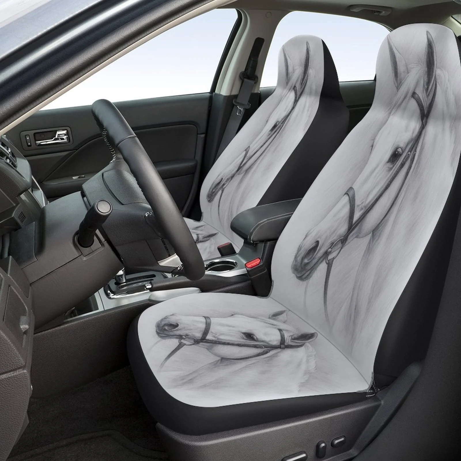 Horse Portrait Themed Car Seat Cover Set For Most Cars, Trendy Novelty Car Seat Protector Covers Full Set, Car Seat Covers For
