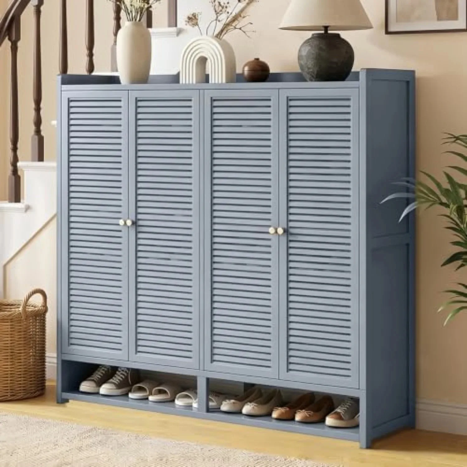 8 Tier Bamboo Shoe Cabinet - Shoe Storage Cabinet with Doors High Capacity Design (Holds 36–40 Pairs of Shoes) Suitable