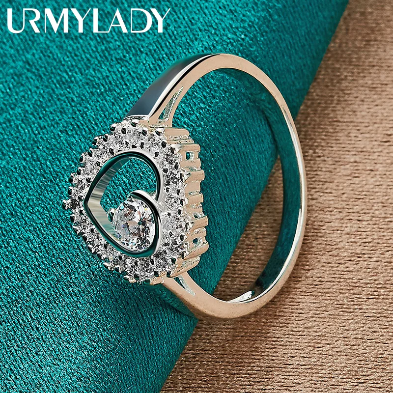 

URMYLADY 925 Sterling Silver Love Zircon 7-10# Ring For Women Lovers Wedding Party Fashion Charm Jewelry