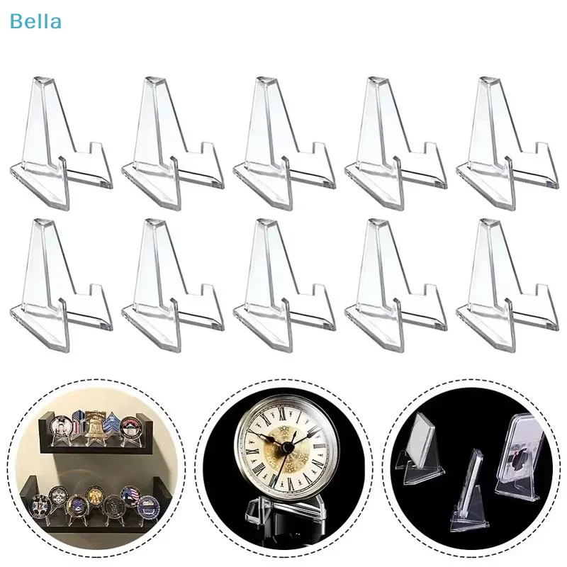 〔M〕10 Pack Triangular Card Display Stand Mini Acrylic Holder For Photos Idol Pictures Coin & Sports Trading Cards