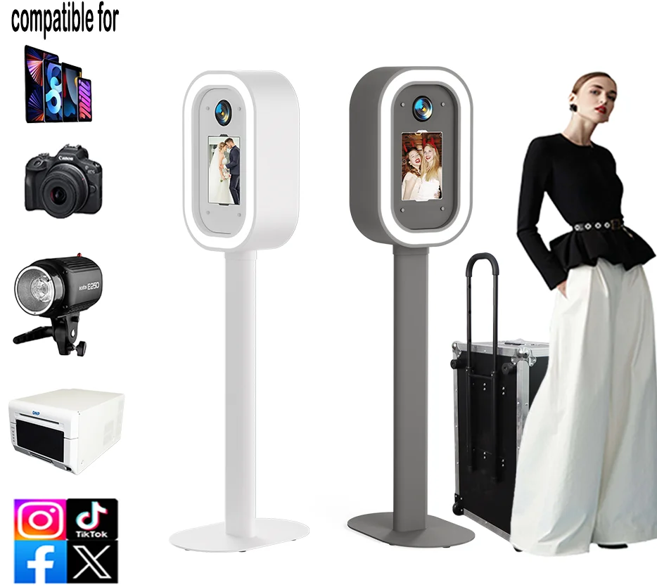 2026 Portable Oval DSLR Photo Booth Dual remote Color Changing RGB LED Light with Bottom Cooling Fan Exhibition Event Foto booth