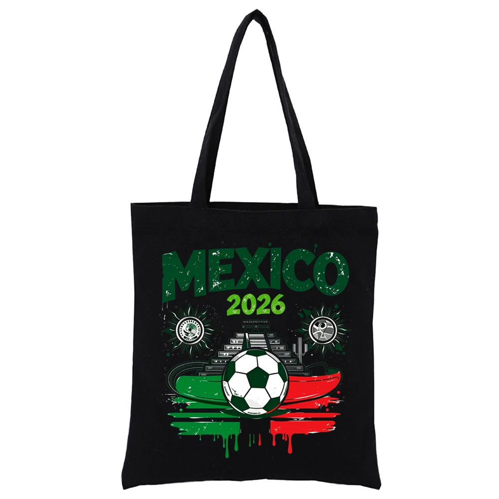 Black Football Soccer Printed Canvas Tote Bag Reusable Casual Shoulder Shopping Handbag Sports Fan Daily Outdoor Gift