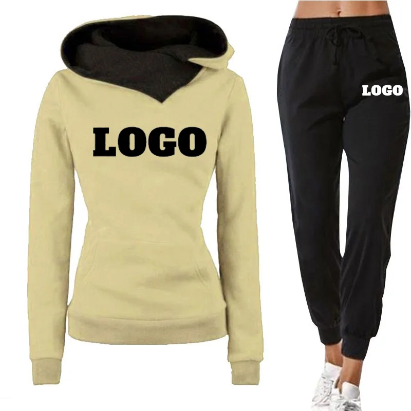 Custom Logo Hooded Sweatshirt Set Lounge Sets Womens 2 Piece Sets Women Outfit Ensemble De Sport Women\'s Fashion Suits Pant Suit