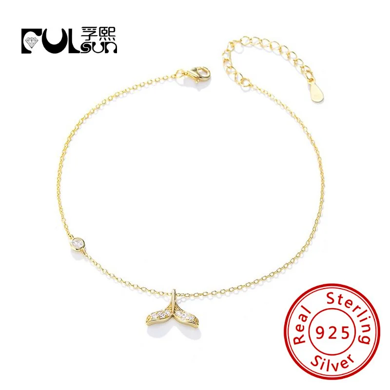 

Trendy Fine Jewelry 14k 18k Gold Plated Mermaid Tail Chain Cubic Zircon 925 Sterling Silver Mixed Charm Anklets Beach for Women