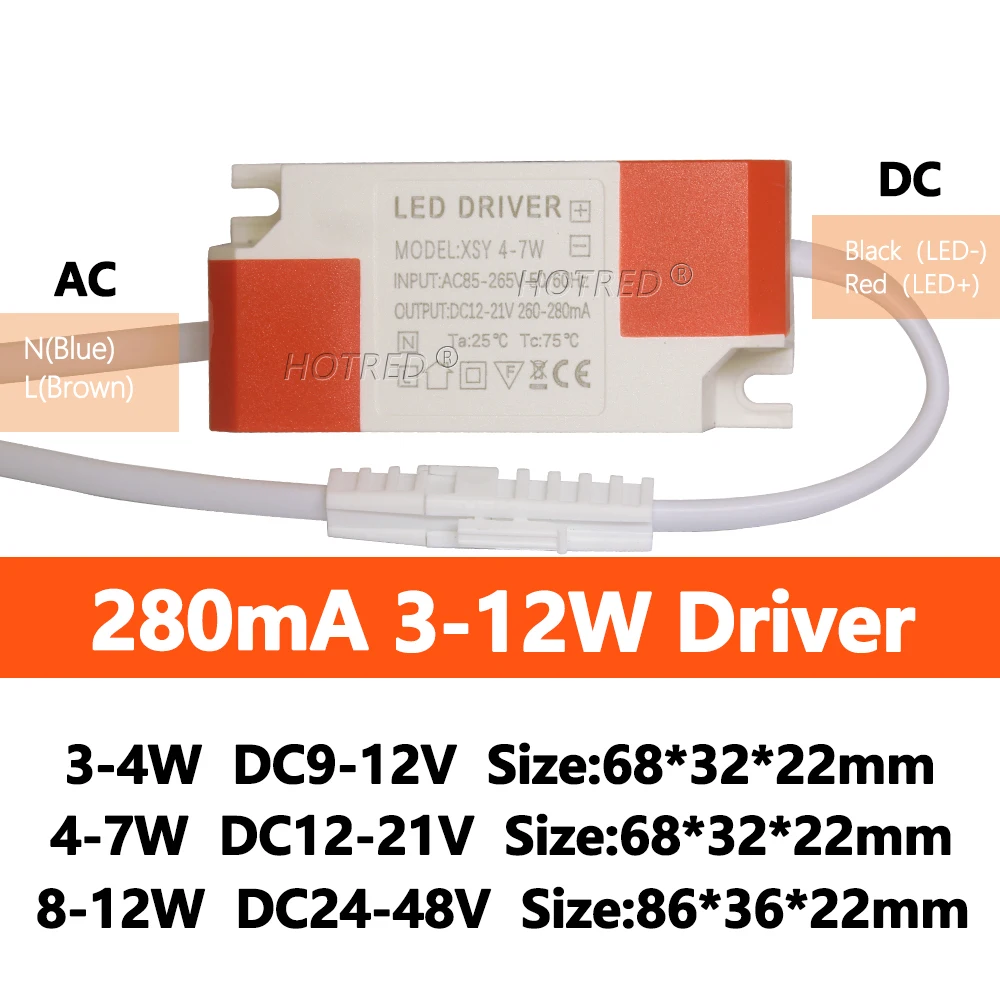 Driver LED 300mA 280mA 1W 3W 5W 7W 12W AC 110V 220V a DC9V 12V 15V 21V 24V 48V pannello trasformatore di illuminazione striscia lampada a soffitto