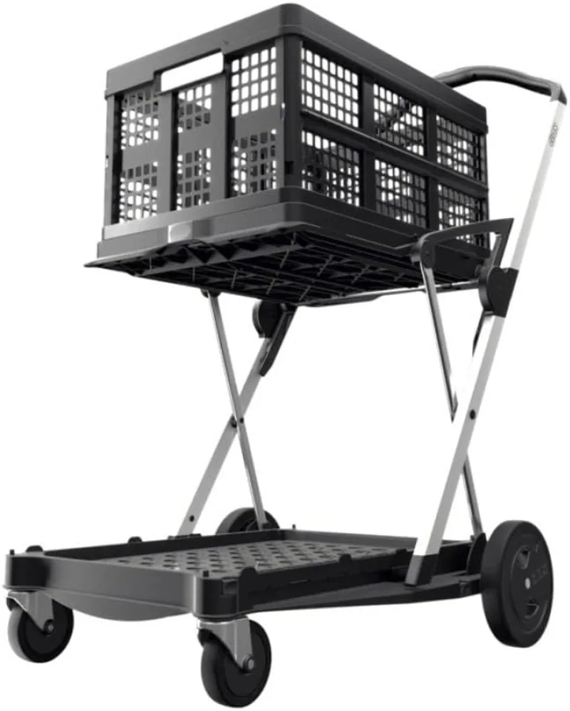 CLAX® The Original | Multi use Functional Collapsible carts | Mobile Folding Trolley | Shopping cart with Storage Crate (Black)