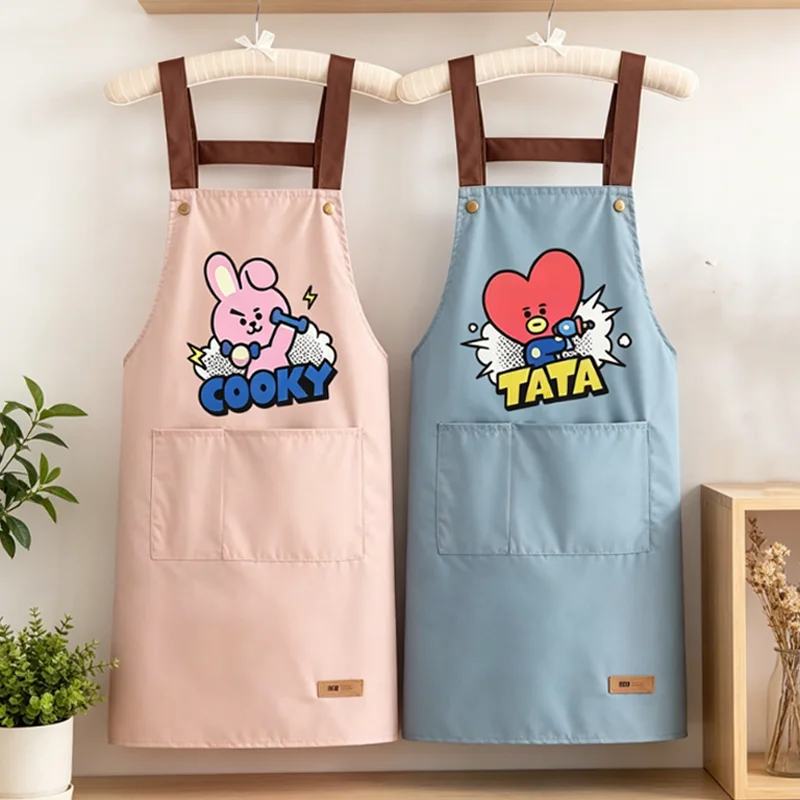 BT21 Apron Kawaii Anime COOKY TATA RJ Home Coffee Baking Restaurant Aprons Waterproof Oil Resistant Sleeveless Pinafore Gifts