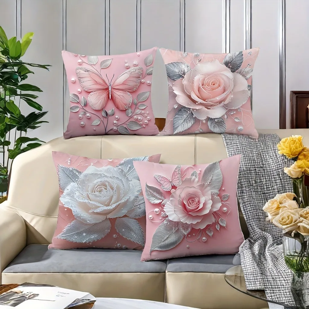 Kissenbezug mit Rosenblatt-Perlendruck für weiche Wohnzimmer, Schlafzimmer, Sofa, Dekoration, Kissenbezug