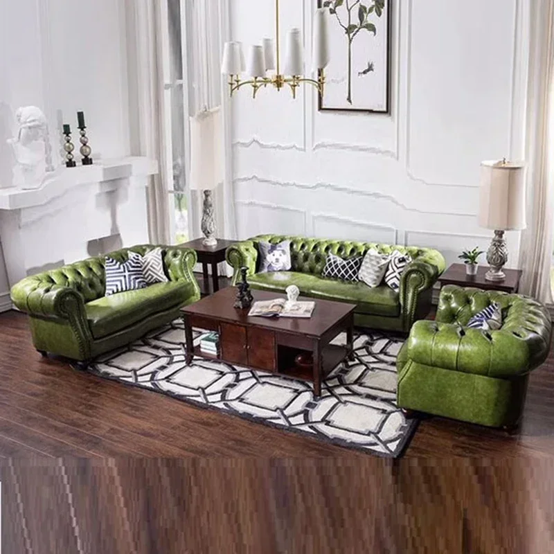 

Retro Nordic Sofa Oil Wax Leather Green New Arrival Sofa Combination Large Sillon Relax Reclinable Para Salon Home Furniture