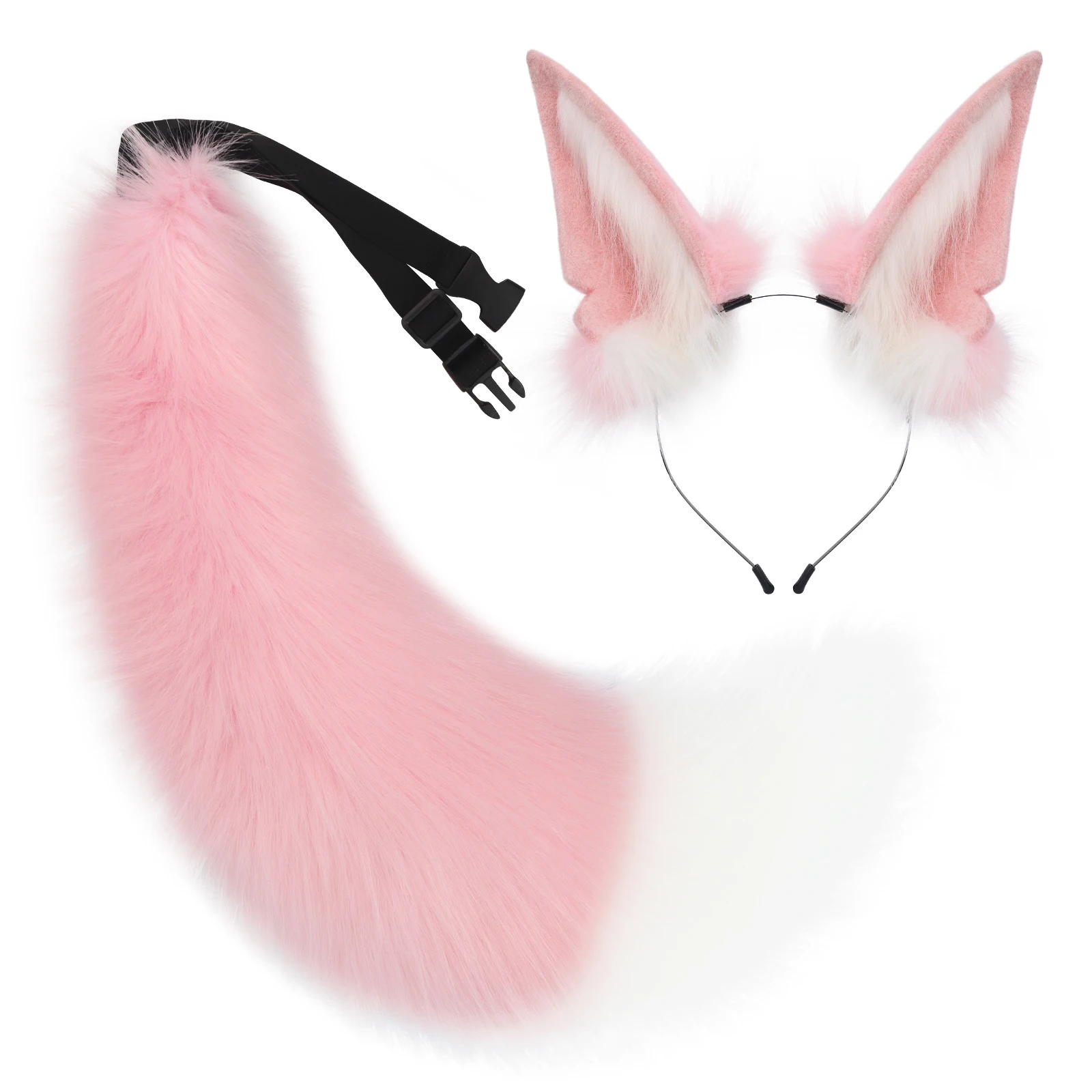 2 pezzi peluche pelliccia sintetica orecchie di volpe fascia coda di lupo accessori per costumi Fursuit