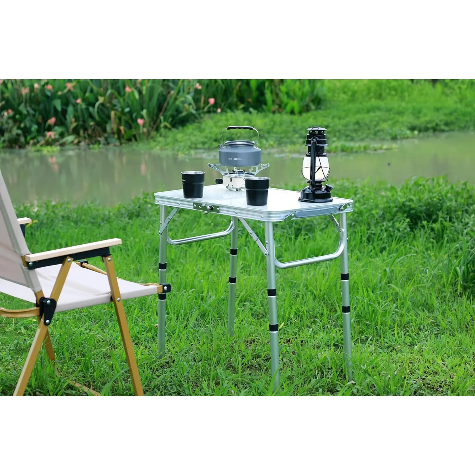 US Adjustable Height Camping Table with Mesh Layer, 23.6