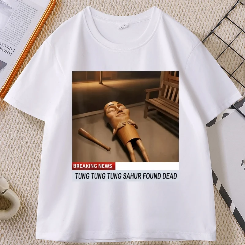 Tung Tung Tung Sahur Found Dead Breaking News Funny Meme T-Shirt Men Women Casual Crewneck Short Sleeve T Shirt Streetwear