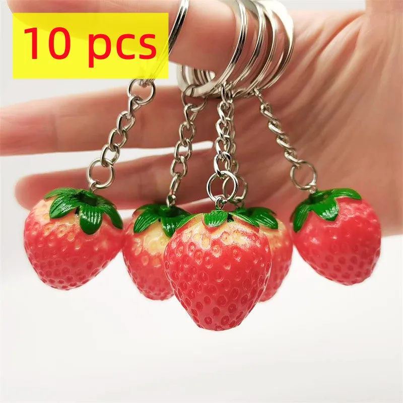 10 Pcs Creative  Strawberry Keychain Bag Pendant Simulation Strawberry Earrings Pendant Accessories Promotional Gift Wholesale