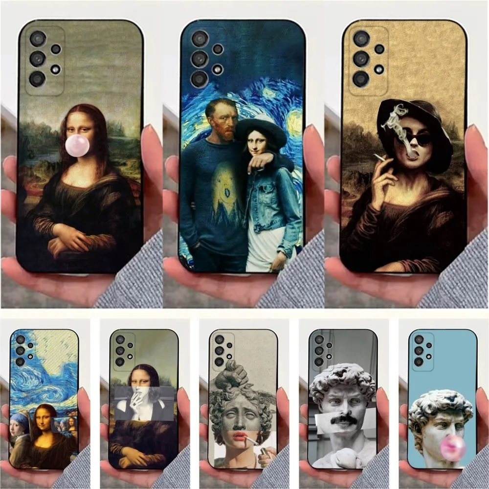 Art David Mona Lisa Phone Case For Samsung S25,S24,S23,S22,S20,S21,S10,Ultra,Plus,Lite,FE,Soft Silicone Black Cover