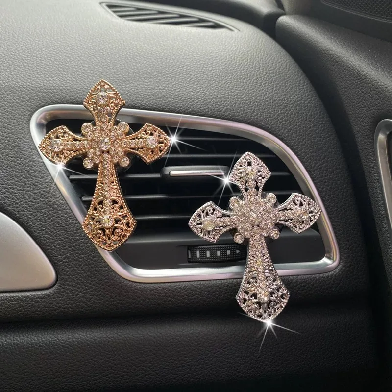 Metal Cross Car Air Outlet Clip Diamond Decoration Ten Car Air Conditioning Opening Decoration Car Interior
