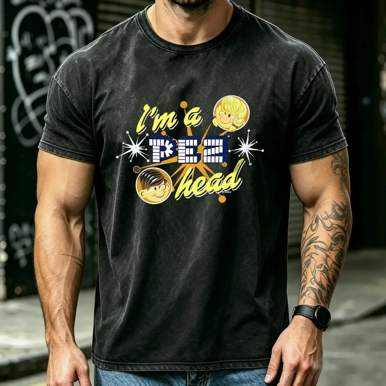 washed T Shirt Pez Candy I'm a Head Stars Men's Retro Throwback Dispenser Top vintage Washed Comfortable Unisex homme Casual