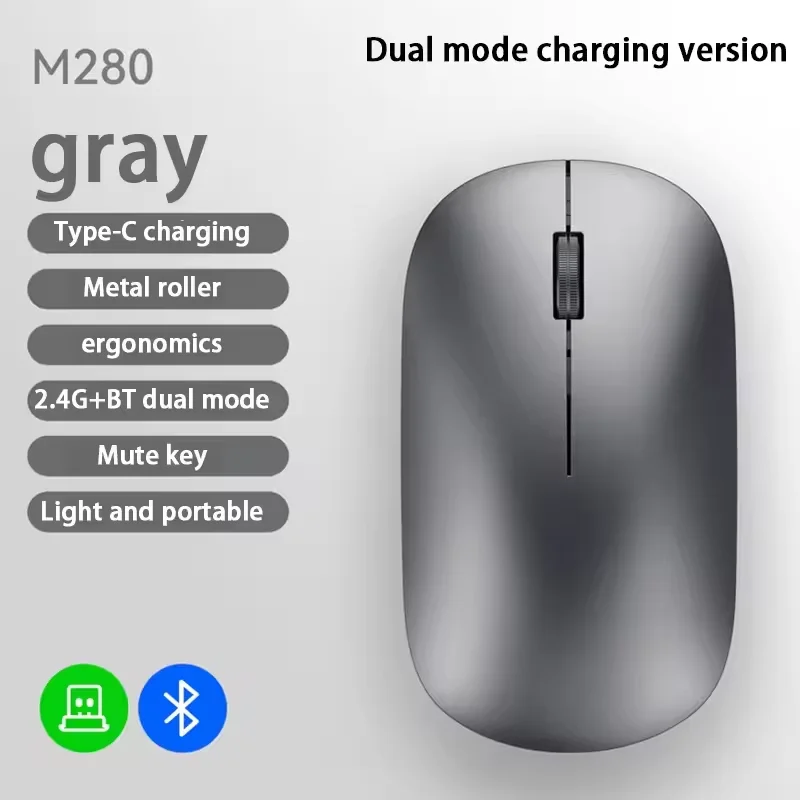 2.4Ghz Bluetooth Wireless Mouse Dual Mode Rechargeable Ergonomic Rechargeable Mice Gaming Mouse for PC/Laptop/Macbook