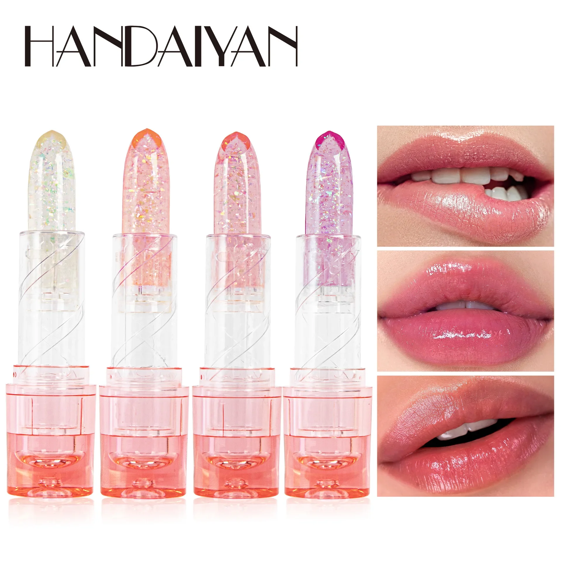 HANDAIYAN cristal changement de couleur baume à lèvres réparation sécheresse hydrater rouge à lèvres imperméable longue durée gelée paillettes brillant à lèvres