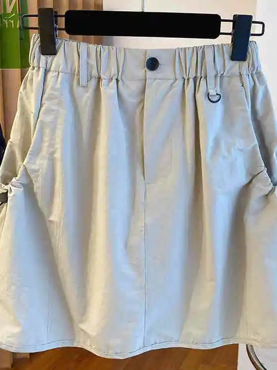 

Корейская свободная короткая юбка с высокой талией для женщин, летняя, в стиле рабочей одежды, стройнящая, А-силуэт, модная, для повседневной носки