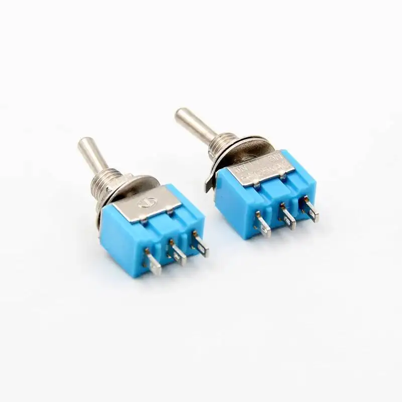 1pc Mini toggle switch ON Blue rocker switch 2 position 3 pins 2 way lever switch 6mm Long Flat handle 2A/250V 6A/125V