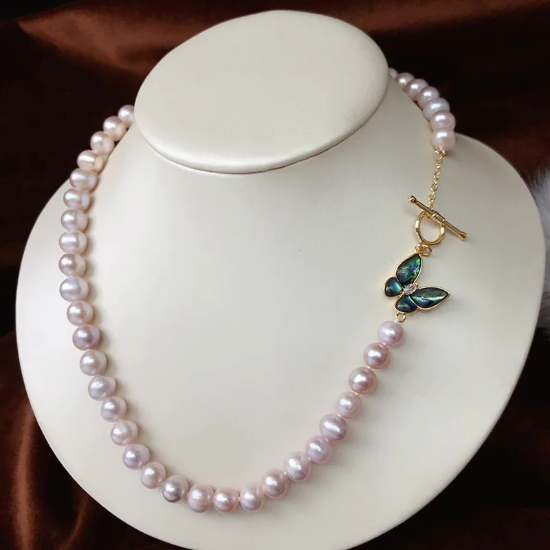 

Natural Freshwater Pearl Necklace Original Color Pearl Butterfly Abalone Shell OT Clasp Exquisite Elegant Collarbone Chain Suppl