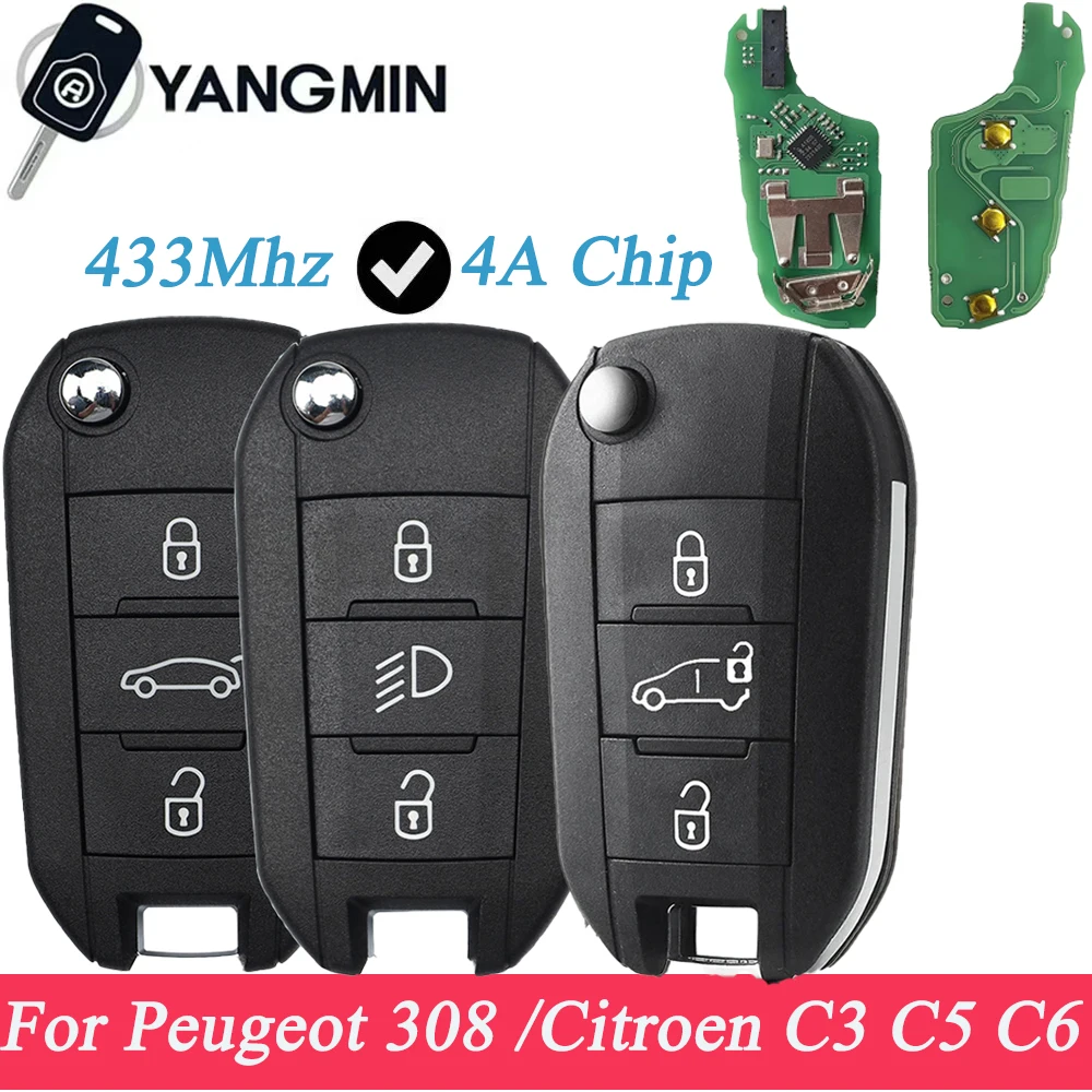 

4A Chip Flip Remote Folding Car Key For Peugeot 308 4008 For Citroen C3 C5 C6 433 MHZ HU83 VA2 Blade