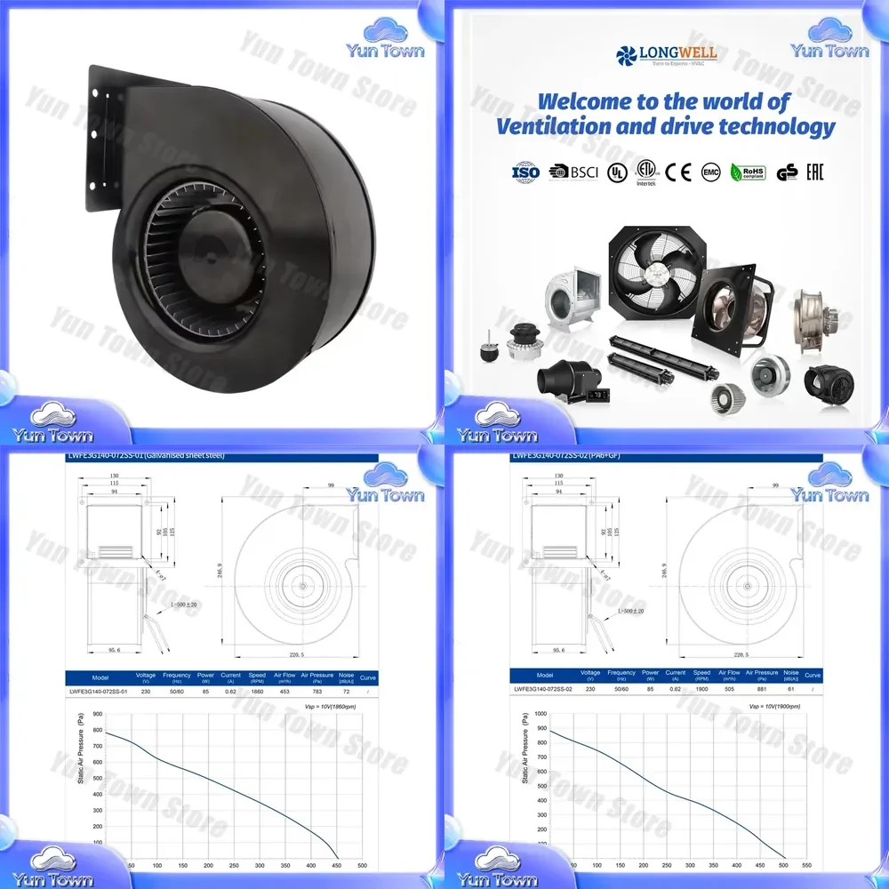 for EC 230V 140mm Galvanized Metal Forward Curved Centrifugal Fan Blower High Temperature Resistant Industrial Ventilation