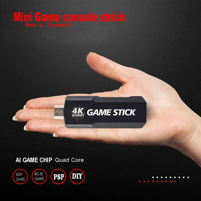 New Game Stick 4K GD10 Retro Video Game Console HD Output Emuelec 4.3 System 2.4G Wireless Controllers 3D PSP PS1 40Simulators