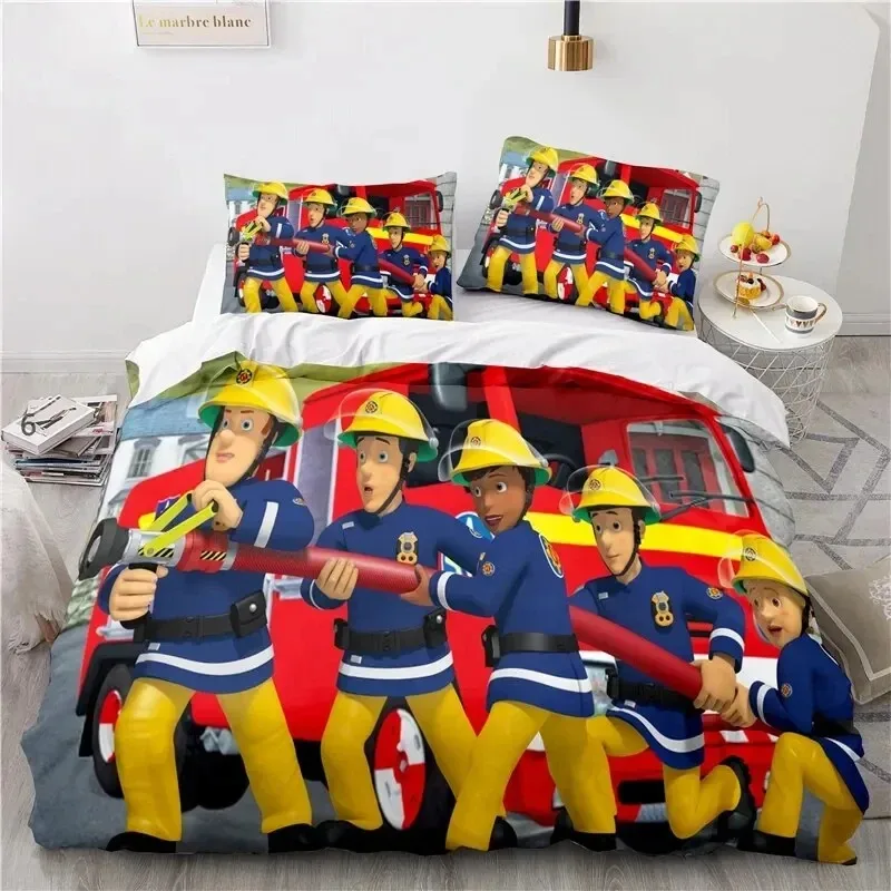 

Cartoon Fireman Sam Toys Bedding Set Duvet Cover Bed Set Quilt Cover Pillowcase Comforter king Queen Size Boys Adult Bedding Set