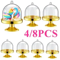 8/4pcs Clear Mini Candy Dessert Holder Cupcake Display Stand Plate with Lid Wedding Birthday Party Decor Supply Baby Shower Box